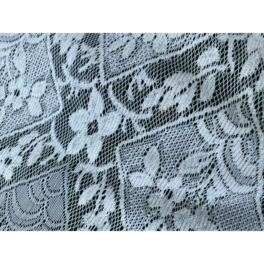 Vintage Lace Curtain Panel Fringe 58x85 White Shabby Chic Patchwork Boho Cottage